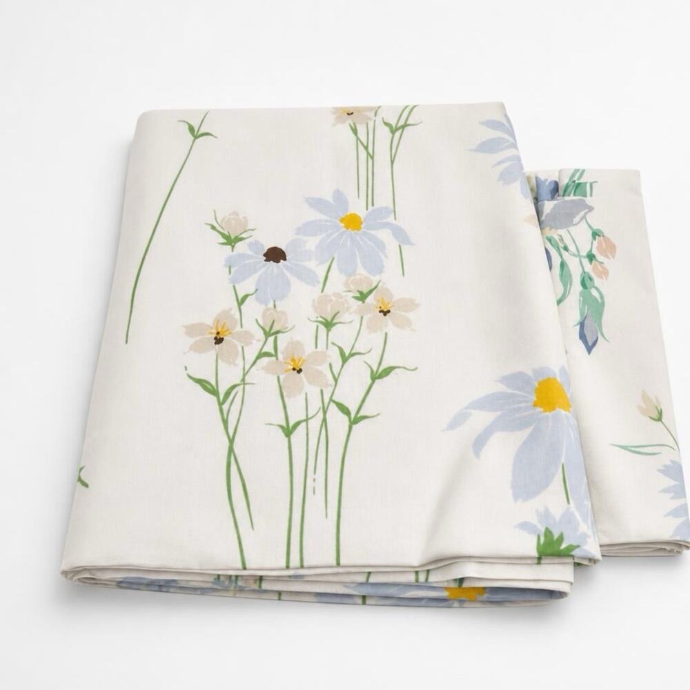 VTG Cotton Blend Full Size Flat Sheet Floral Cottagecore Home Collection 84x90”